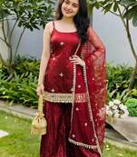womens trending heavy embroidery sequence work kurta set