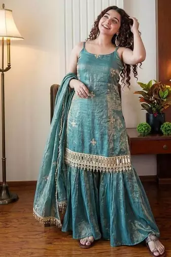 womens trending heavy embroidery sequence work kurta set