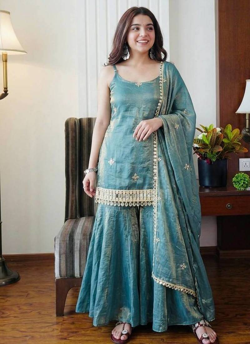 womens trending heavy embroidery sequence work kurta set