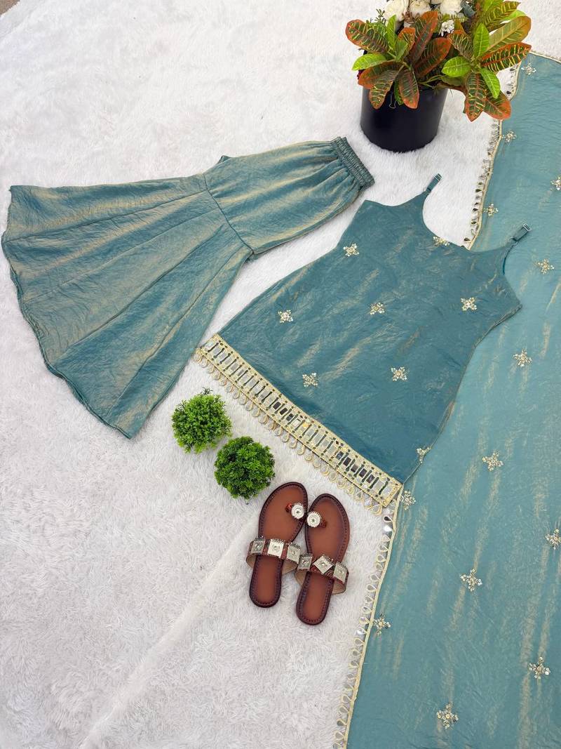 womens trending heavy embroidery sequence work kurta set