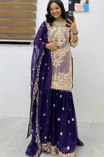 Womens latest trending  codding embroidery siqunce work kurta set