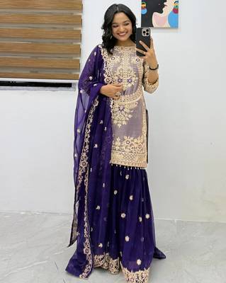 Womens latest trending codding embroidery siqunce work kurta set 2
