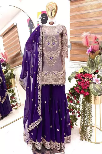 Womens latest trending codding embroidery siqunce work kurta set