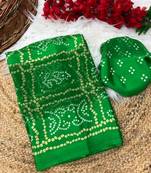 Green bandhani print satin patta designer saree with blouse