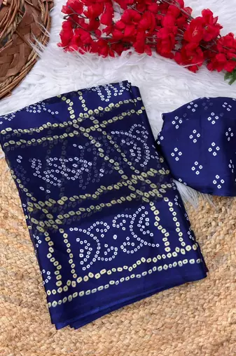Navy blue bandhani printed satin patta saree with blouse