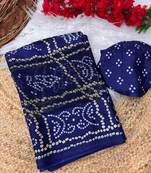 Navy blue bandhani printed satin patta saree with blouse