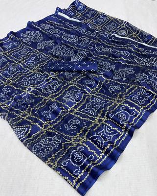Navy blue bandhani printed satin patta saree with blouse 2