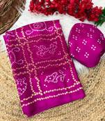 Pink bandhani print satin patta traditional saree with blouse