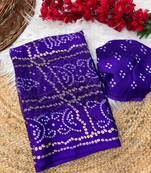 Purple bandhani printed satin patta ethnic saree with blouse