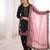 Black Roman Glass Silk Embroidered Kurta Set with Pink Dupatta and farsi salwar