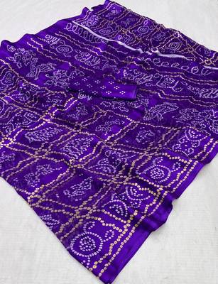 Purple bandhani printed satin patta ethnic saree with blouse 2