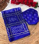 Royal blue bandhani print satin patta festive saree with blouse