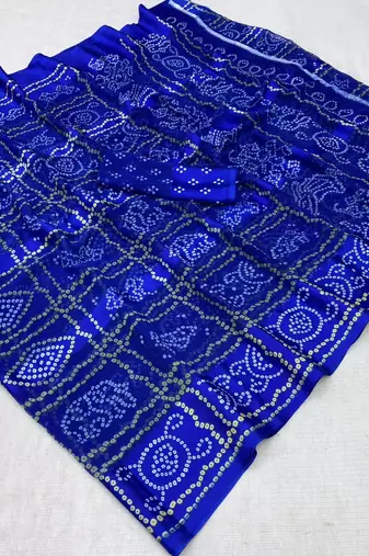Royal blue bandhani print satin patta festive saree with blouse