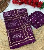 Wine bandhani print satin patta party wear saree with blouse