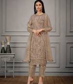 Butterfly net embroidered readymade suit set with satin bottom & dupatta