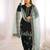Black Roman Glass Silk Embroidered Kurta Set with green Dupatta and farsi salwar