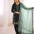 Black Roman Glass Silk Embroidered Kurta Set with green Dupatta and farsi salwar