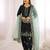Black Roman Glass Silk Embroidered Kurta Set with green Dupatta and farsi salwar