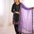 Black Roman Glass Silk Embroidered Kurta Set with purple Dupatta and farsi salwar
