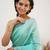 Turquoise soft linen slub jacuard work designer saree with blouse
