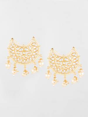  gold plated kundan chandbali pearl drop earrings 2