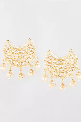  gold plated kundan chandbali pearl drop earrings