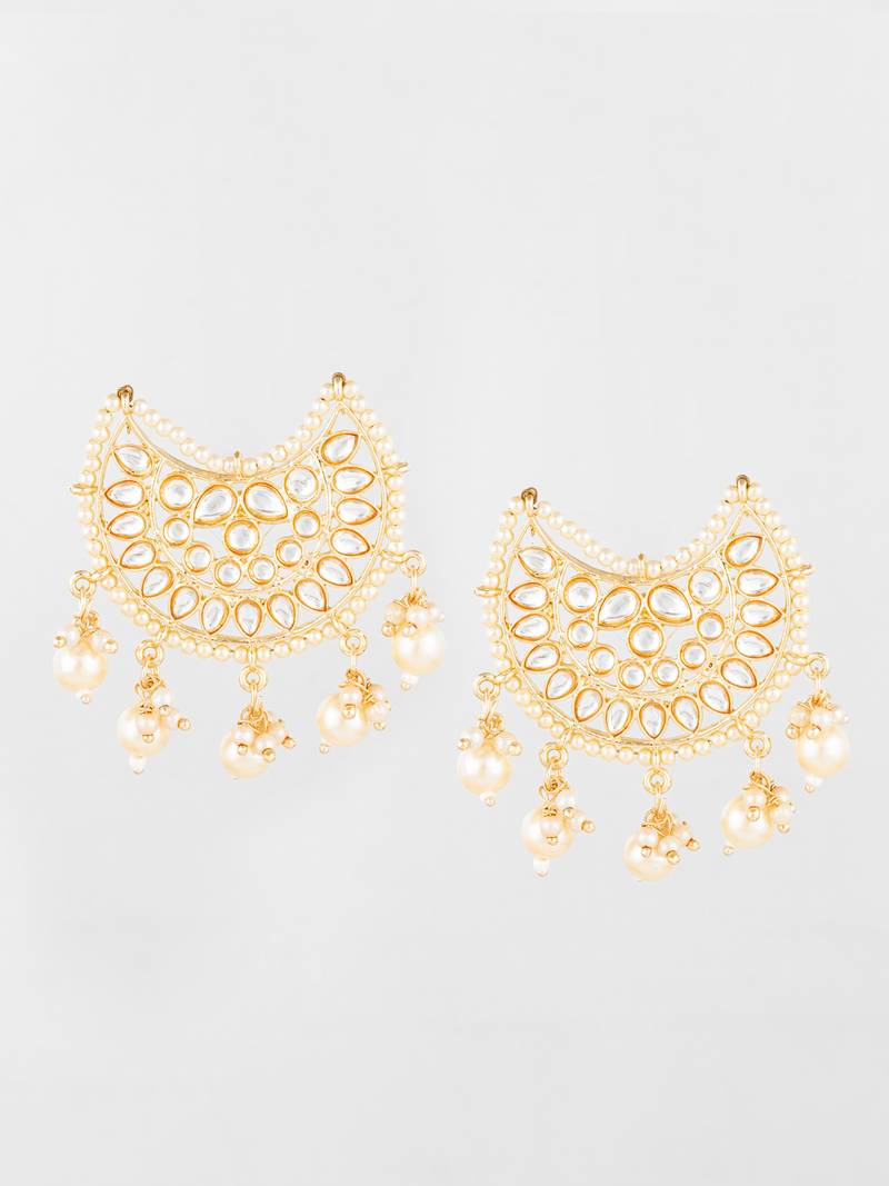  gold plated kundan chandbali pearl drop earrings