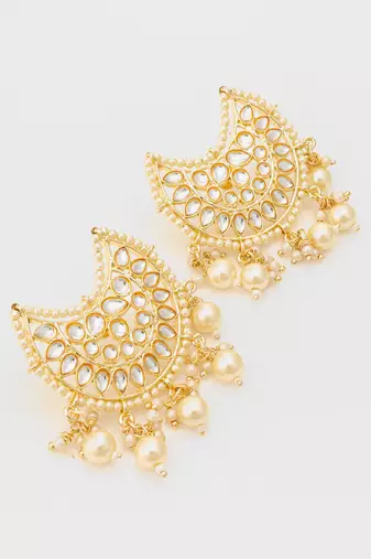  gold plated kundan chandbali pearl drop earrings