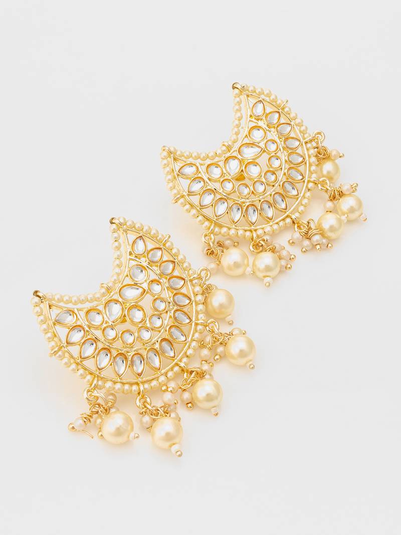  gold plated kundan chandbali pearl drop earrings
