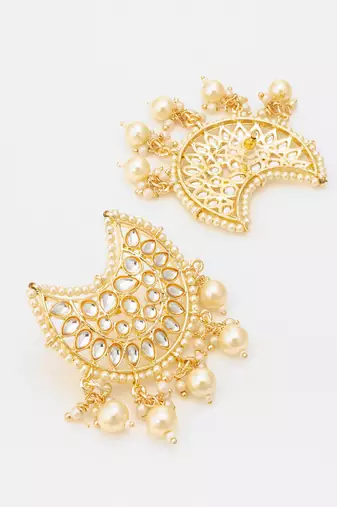  gold plated kundan chandbali pearl drop earrings