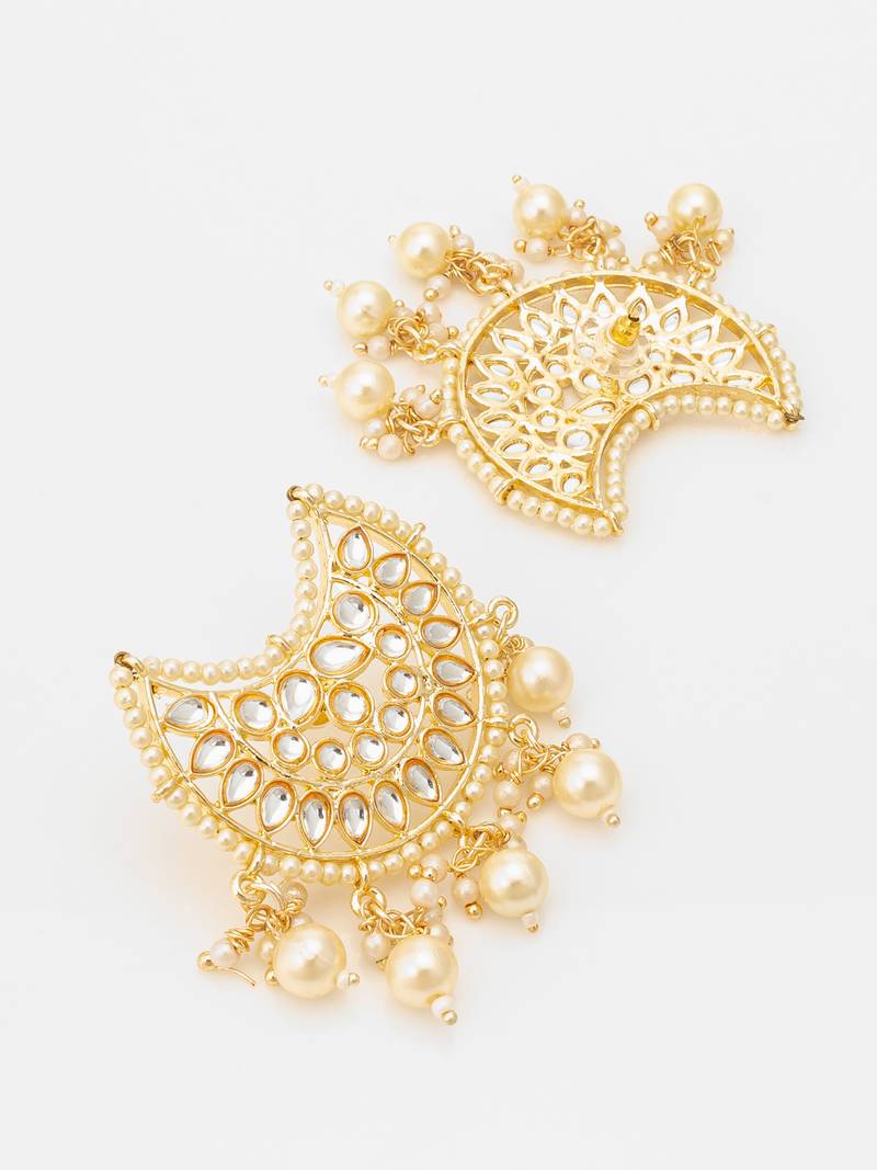  gold plated kundan chandbali pearl drop earrings