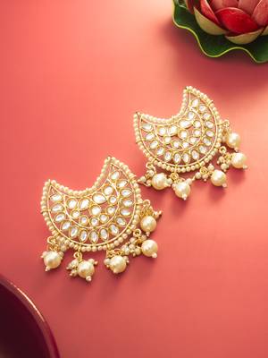  gold plated kundan chandbali pearl drop earrings 1