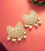  gold plated kundan chandbali pearl drop earrings