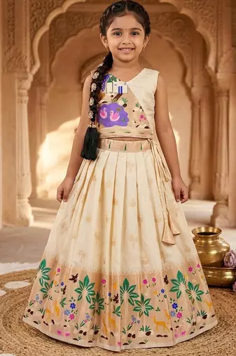 Soft silk paithani design zari weaving pavadai for kids