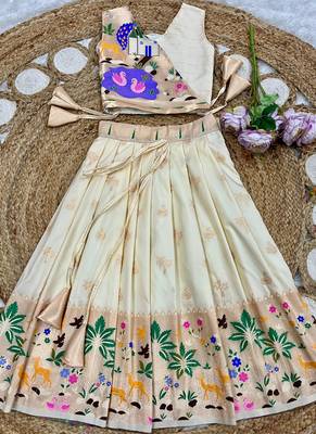 Soft silk paithani design zari weaving pavadai for kids 2