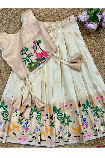 Soft silk paithani design zari weaving pavadai for kids