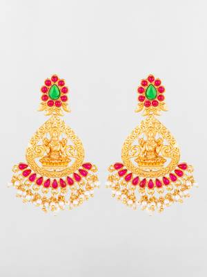  temple design gold plated earrings with green & red stones 2