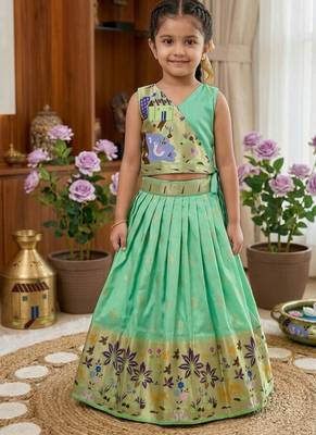 Soft silk paithani design zari weaving pavadai for kids 1