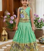 Soft silk paithani design zari weaving pavadai for kids