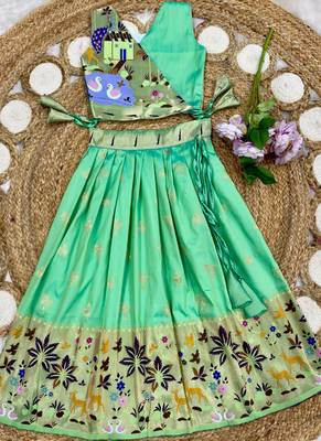 Soft silk paithani design zari weaving pavadai for kids 2