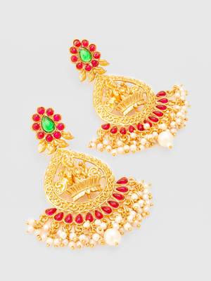  temple design gold plated earrings with green & red stones 3