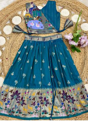 Soft silk paithani design zari weaving pavadai for kids 2