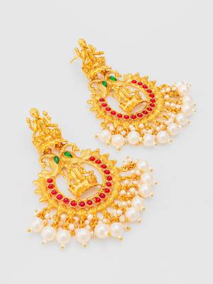  grand temple style gold plated chandelier earrings with pearl drops 3