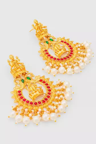  grand temple style gold plated chandelier earrings with pearl drops