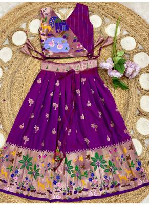 Soft silk paithani design zari weaving pavadai for kids 2