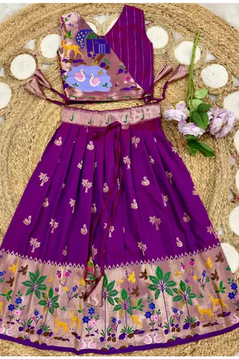 Soft silk paithani design zari weaving pavadai for kids