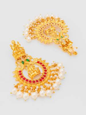  grand temple style gold plated chandelier earrings with pearl drops 4
