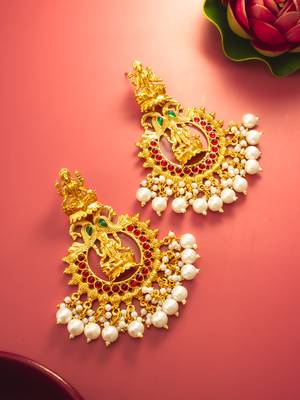  grand temple style gold plated chandelier earrings with pearl drops 1