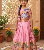 Soft silk paithani design zari weaving pavadai for kids