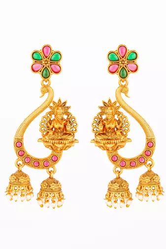  temple lakshmi chandbali jhumka earrings with stones